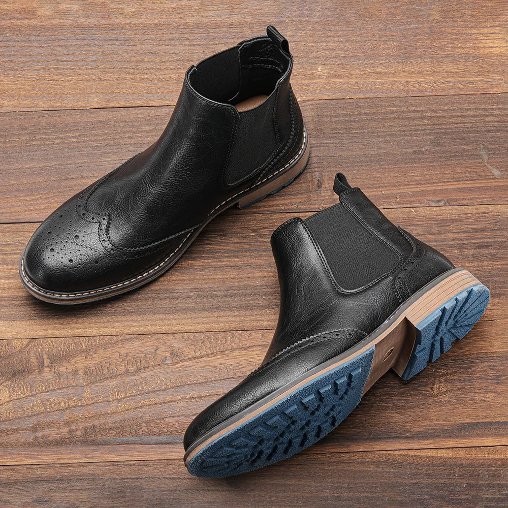 Brogue Men Chelsea Boots 2025 American Style Comfortable Fashion - The Kings Lots
