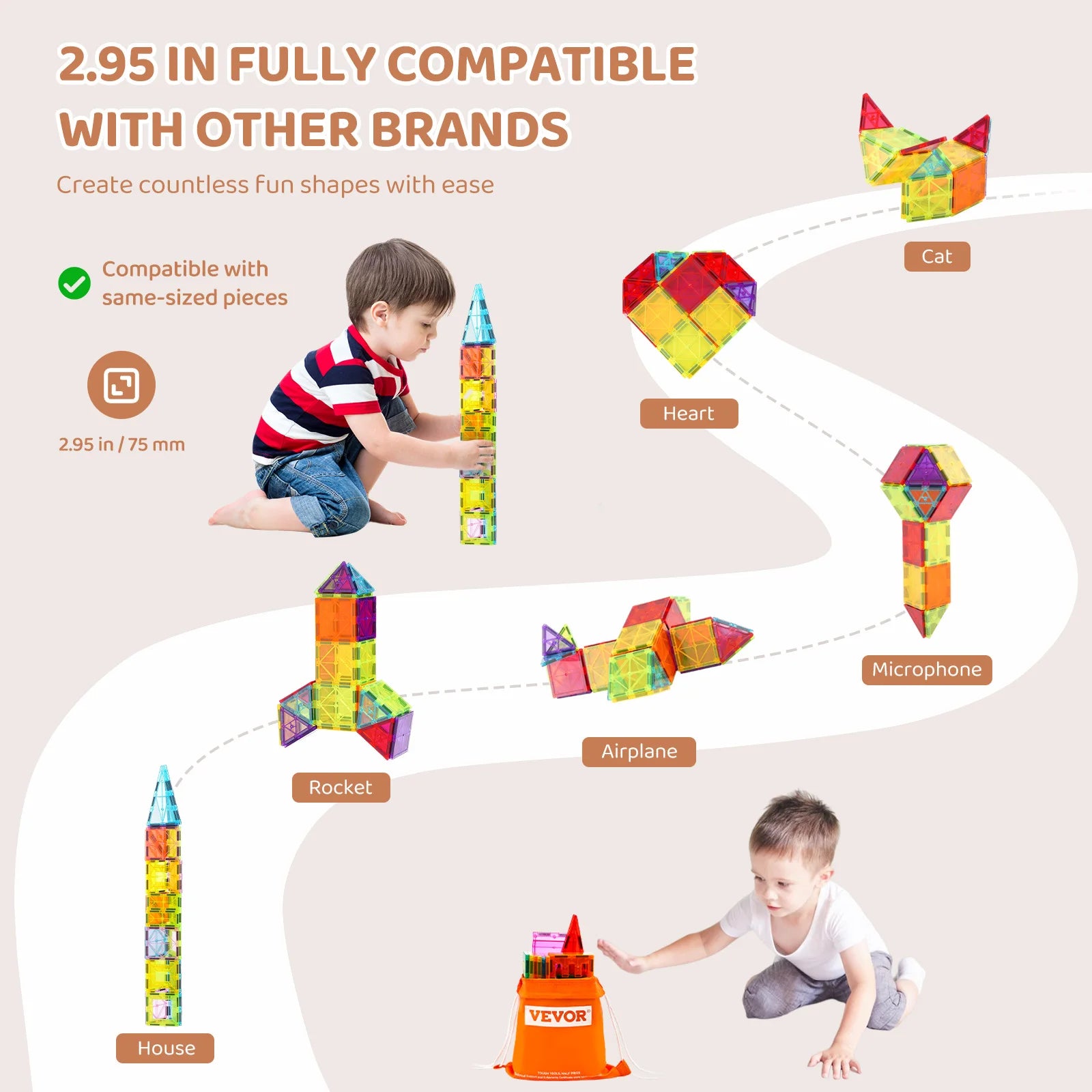 VEVOR 32PCS Light Magnetic Tiles Building Blocks Set Magnet Educational STEM Sensory Stacking Toys Gifts - The Kings Lots