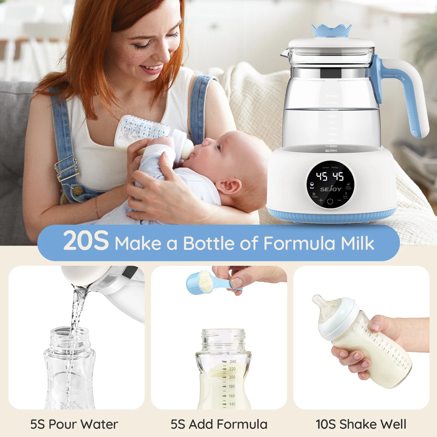 Sejoy Electric Milk Bottle Warmer  Infant Thermostatic Milk Modulator Baby Formula Kettle Automatic Warmer Feeding Bottle - The Kings Lots
