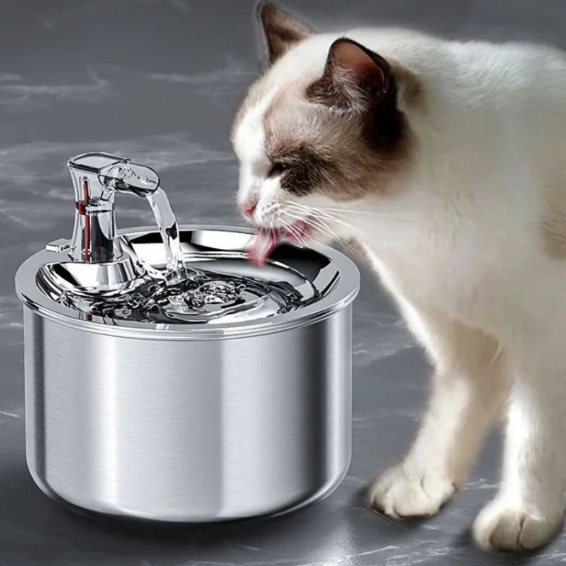 2L Fully Stainless Steel Pet Water Dispenser Automatic Cat Water Fountain with Sensor Heater - The Kings Lots