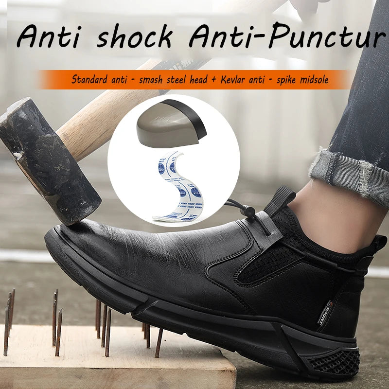 Steel Toe Waterproof Work Boots Puncture-Resistant Work Boots Indestructible Shoes Outdoor Slip-Proof for Oil Rig & Mining Black - The Kings Lots
