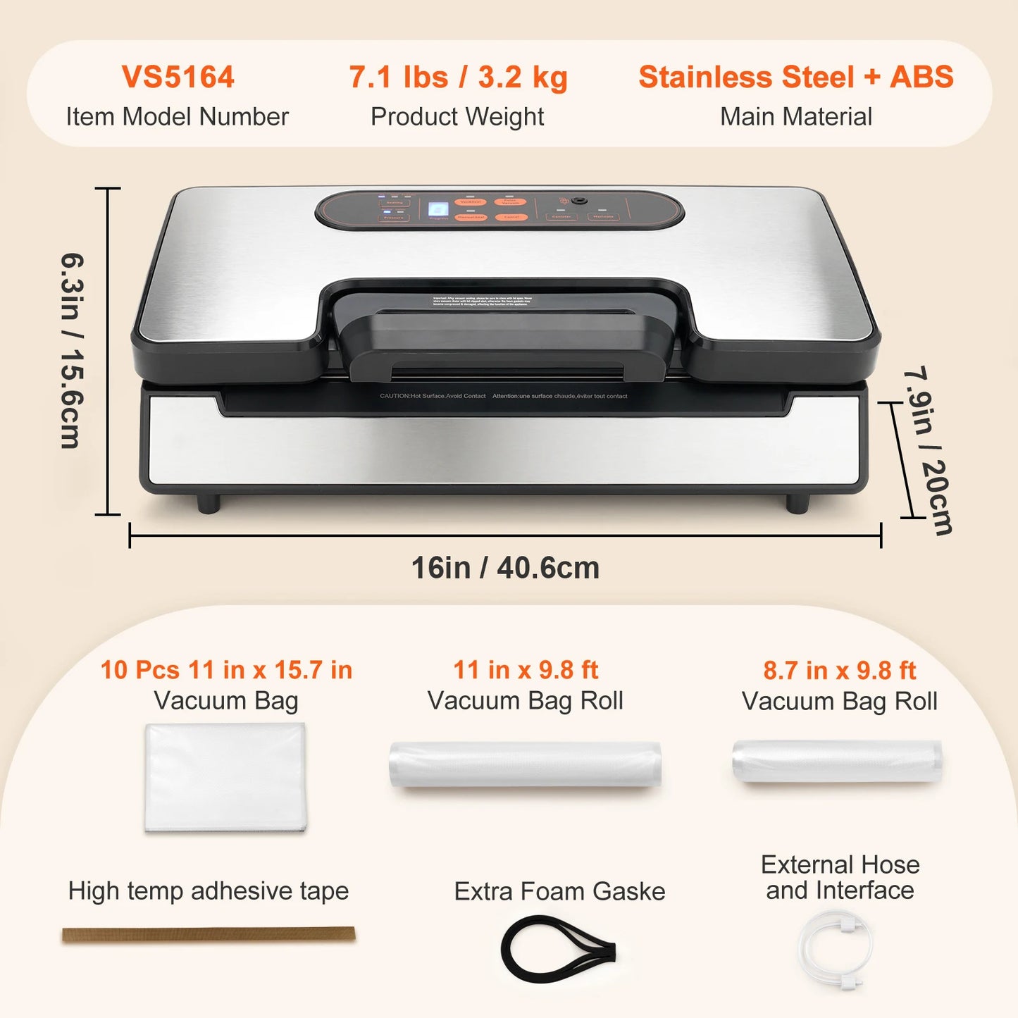 VEVOR 90Kpa 130W Vacuum Sealer Food Packaging Machine