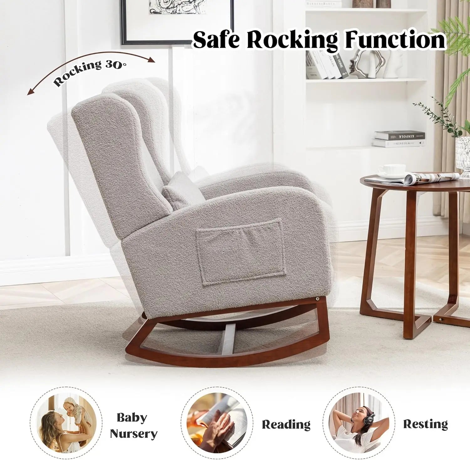 Rocking Chair Nursery with Foot Rest and Wingback Design - The Kings Lots