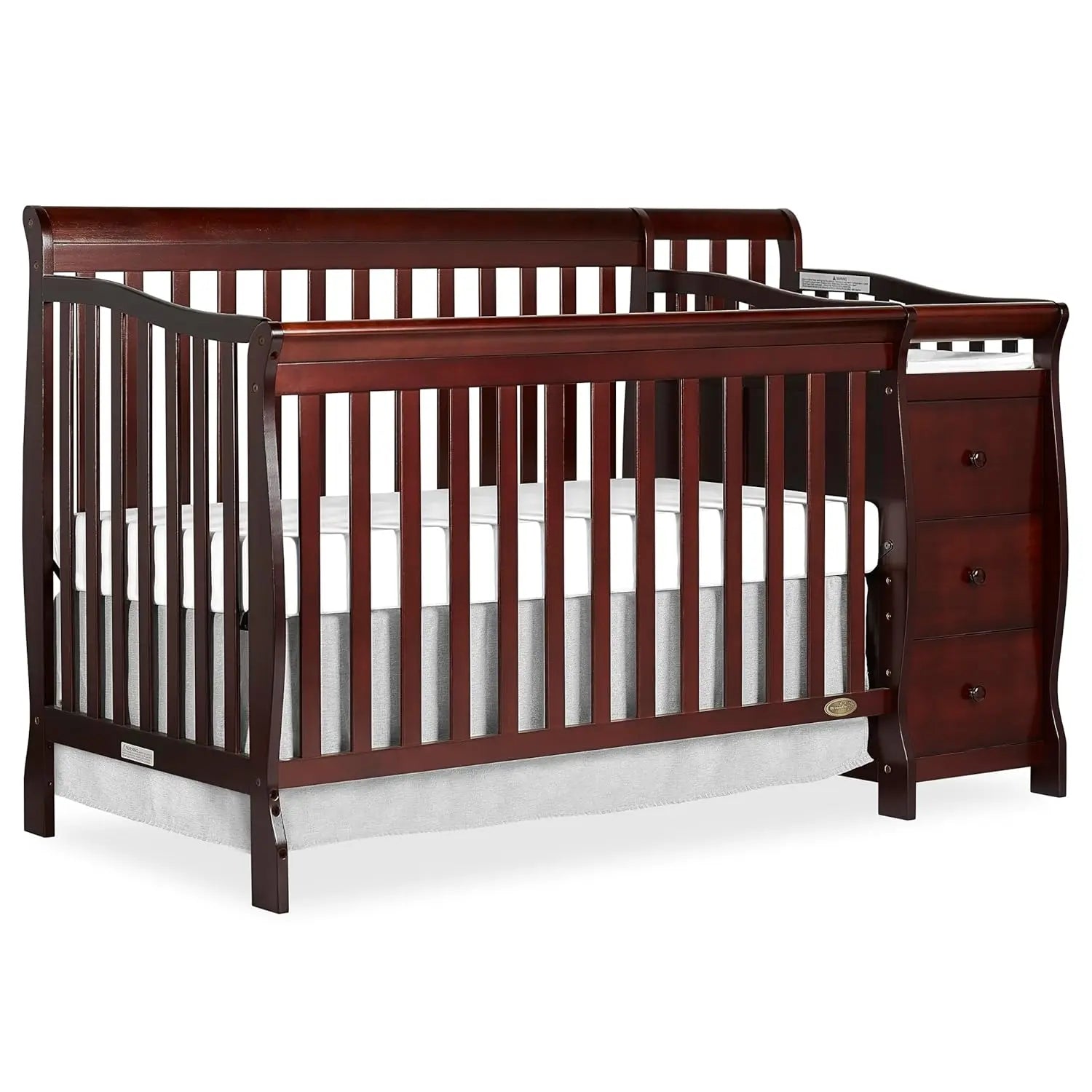 5 In 1 Brody Convertible Crib With Changer In White, Greenguard Gold Certified, Comes With 1" Changing Pad, Non-Toxic Finish - The Kings Lots