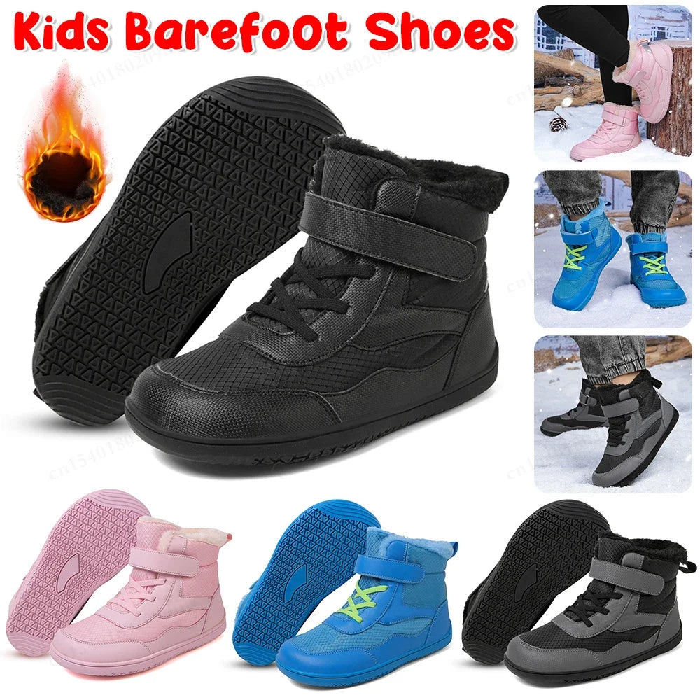 Kid's Snow Boots Children's Outdoor Wide Toe Barefoot Shoes Warm Waterproof Winter Boots High-top Velvet Boot Size 25-35 - The Kings Lots