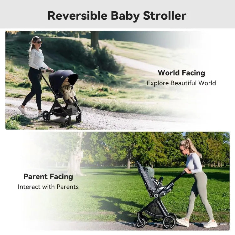 Reversible Baby Stroller, Full-Size Toddler Stroller, Full Recline Cockpit Compact Stroller, 0-36 Months Newborn Infant Stroller
