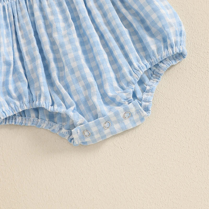 Cute Baby Girl 4th of July Set Red Plaid Romper Headband - The Kings Lots