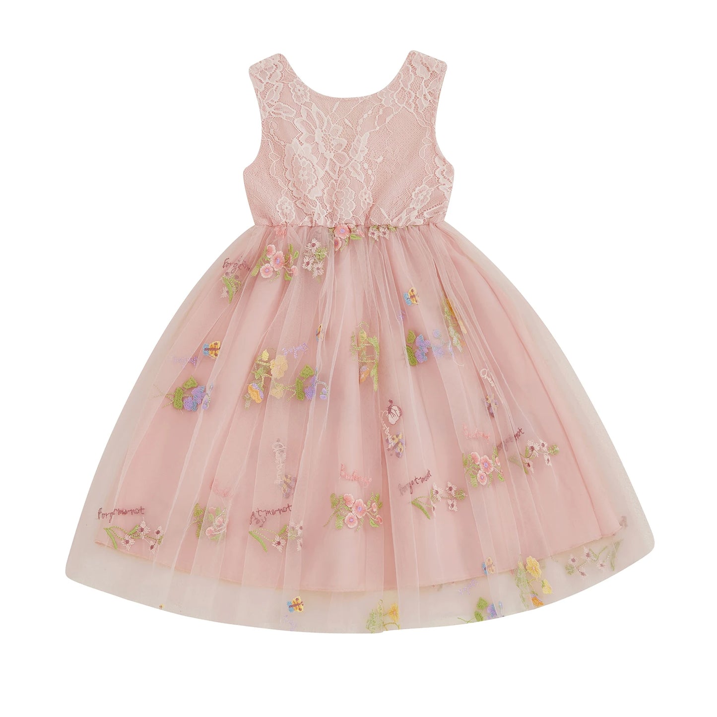 Kids Girl Tulle Dress Sleeveless Round Neck Floral Embroidery Dress Toddler Princess Dress Summer Clothes - The Kings Lots