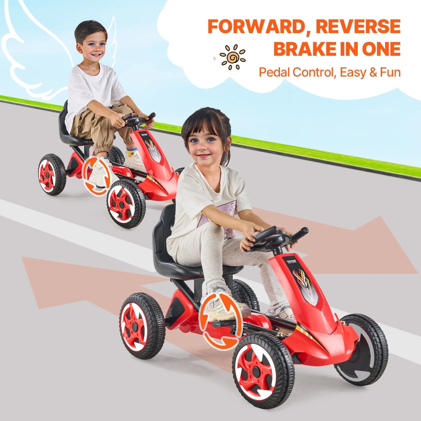 VEVOR 66lbs Kids Pedal Go Kart 4 Wheel Off-Road Pedal Ride On Toys with Adjustable Seat Outdoor Racer Pedal Car for Boys & Girls - The Kings Lots