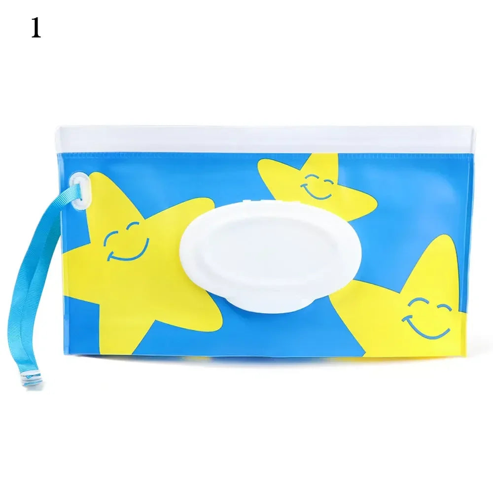EVA Baby Wet Wipe Pouch Cute Snap-Strap Refillable Wet Wipes Bag Flip Cover Tissue Box Outdoor Useful Baby Stroller Accessory
