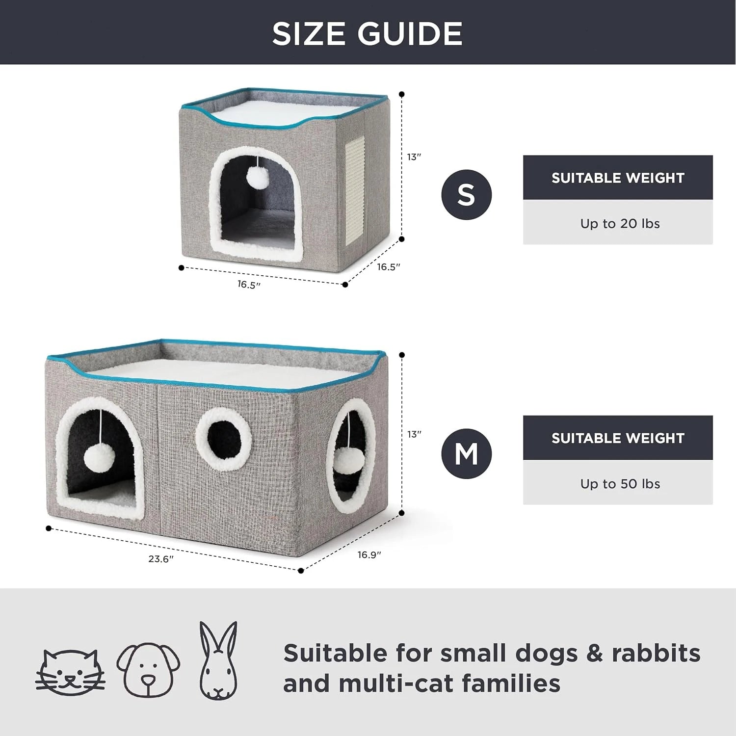Wide Cat House for Indoor Cats - Large Cat Cave with Scratch Pad - The Kings Lots