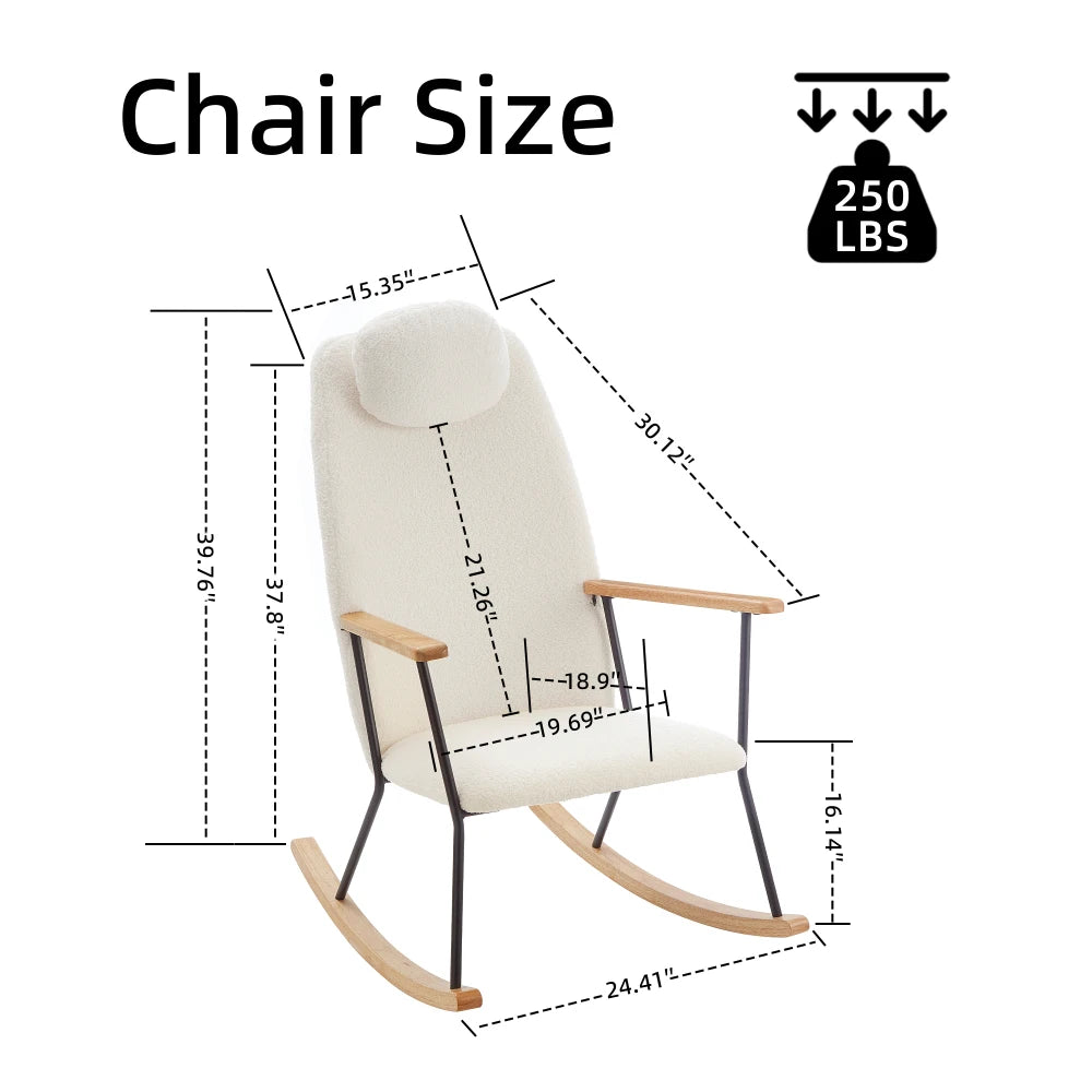Adjustable Headrest Pillow Rocking Chair Fabric Upholstered - The Kings Lots