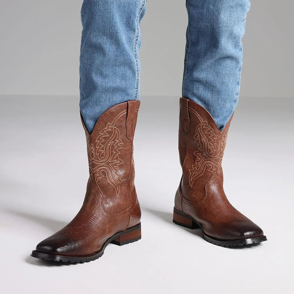 DoraTasia Plus Size 12.5 Retro Square Toe Cowboy Boots - The Kings Lots