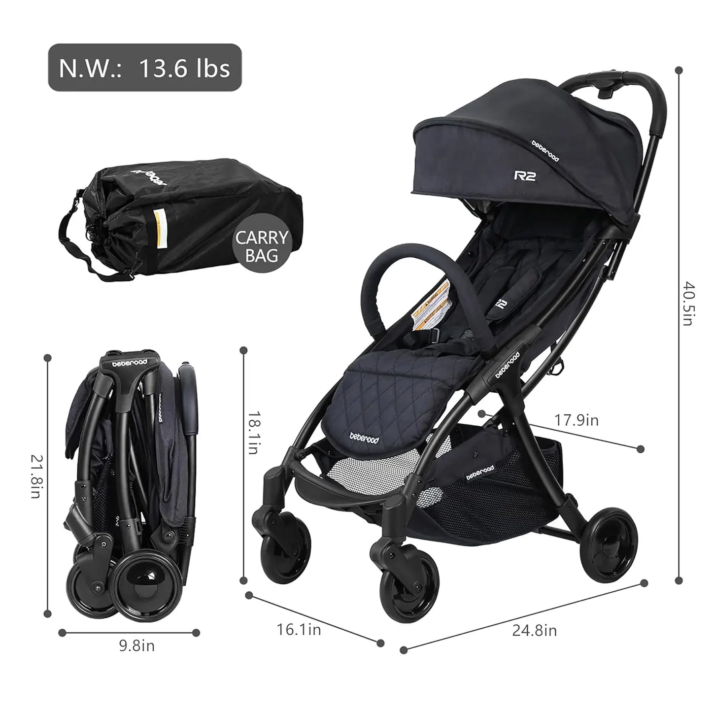 R2 Lightweight Compact Small Baby Stroller Foldable Travel Stroller for Baby Newborn Infant Toddler with Adjustable Backrest,