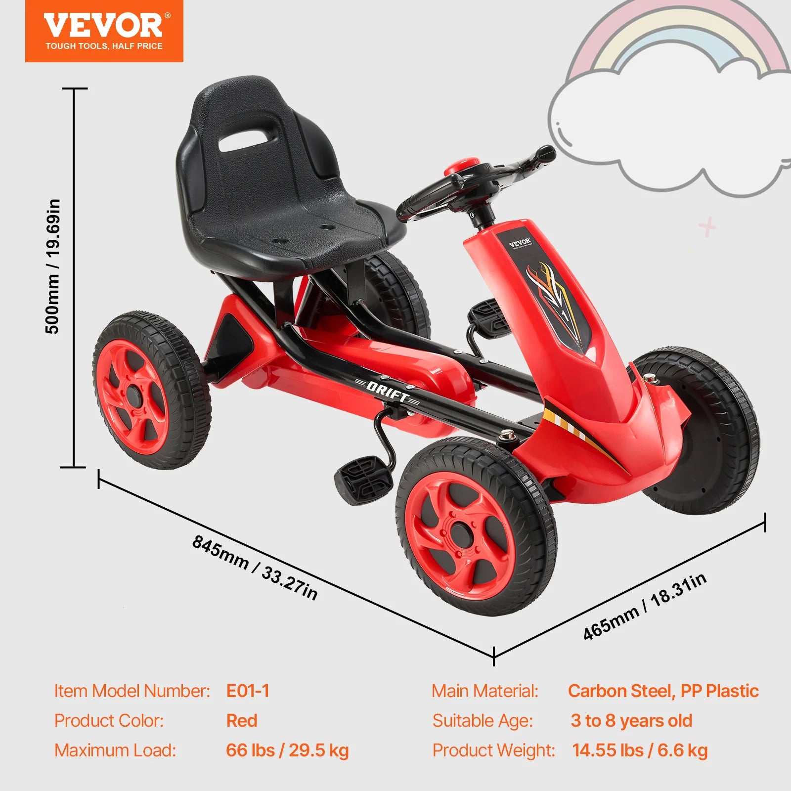 VEVOR 66lbs Kids Pedal Go Kart 4 Wheel Off-Road Pedal Ride On Toys with Adjustable Seat Outdoor Racer Pedal Car for Boys & Girls - The Kings Lots