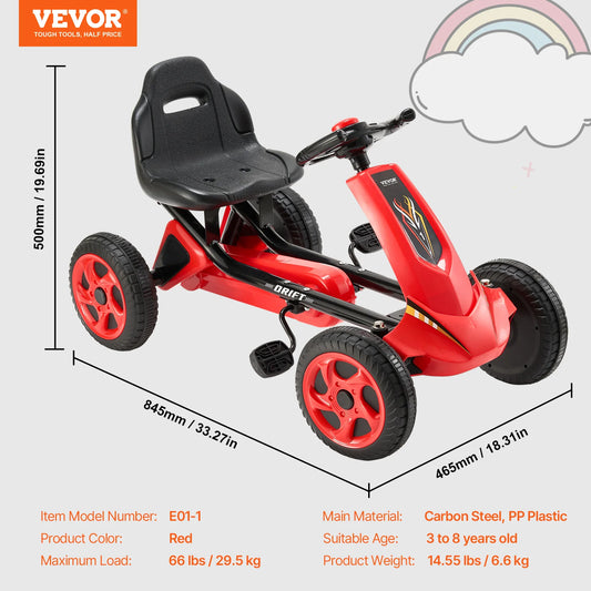 VEVOR 66lbs Kids Pedal Go Kart 4 Wheel Off-Road Pedal Ride On Toys with Adjustable Seat Outdoor Racer Pedal Car for Boys & Girls - The Kings Lots