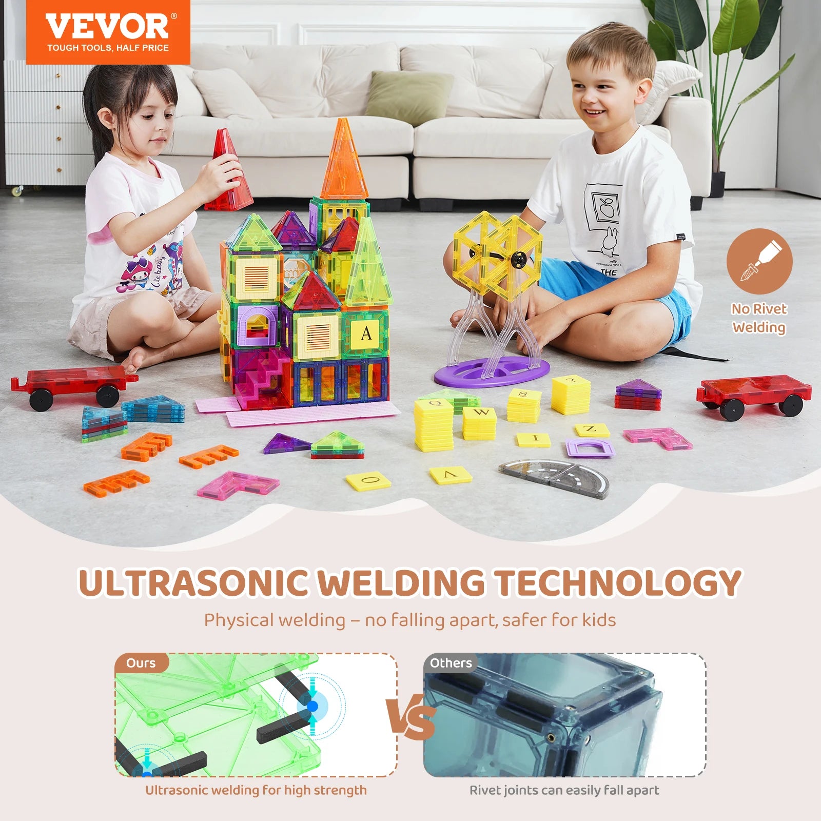 VEVOR 181PCS Magnetic Tiles Building Set for Kids Montessori - The Kings Lots