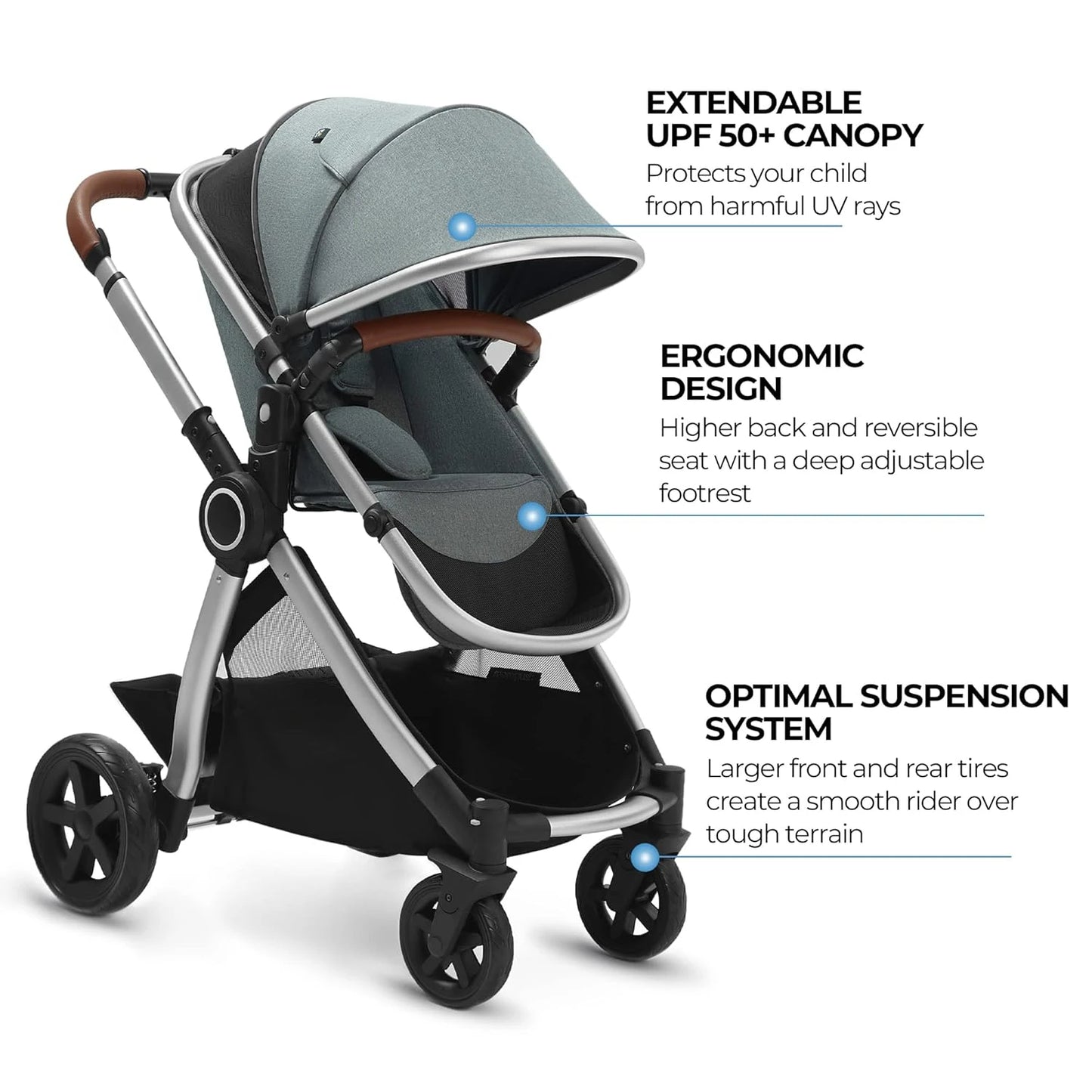 Ultimate2 Baby Stroller, Premium Convertible Full-Size Bassinet Stroller for Toddler, Newborn Stroller with Reversible S