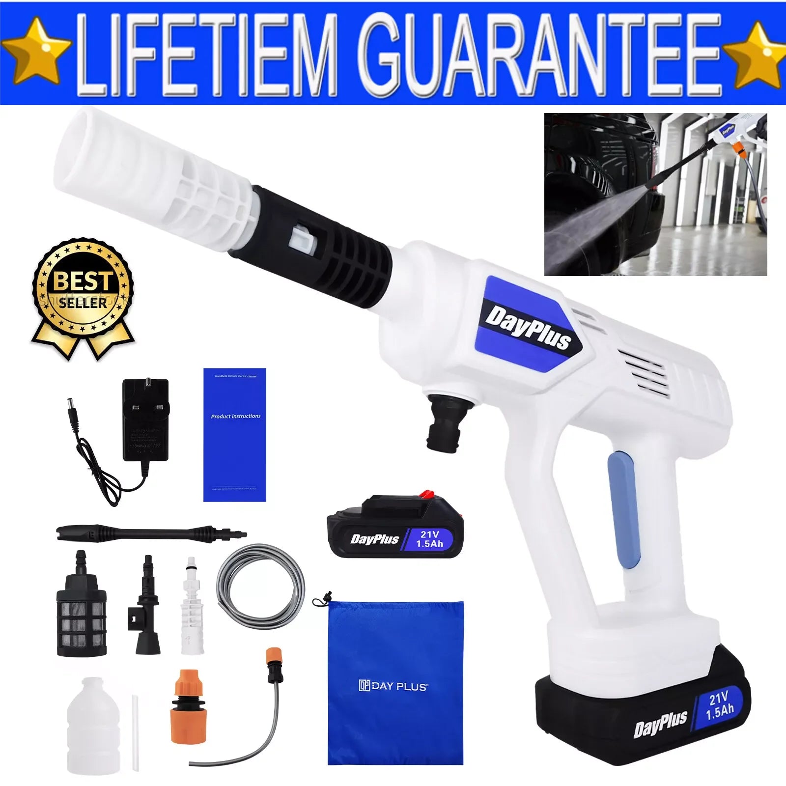 DayPlus Electric High Pressure Washer Rechargeable Car Wash Gun - The Kings Lots