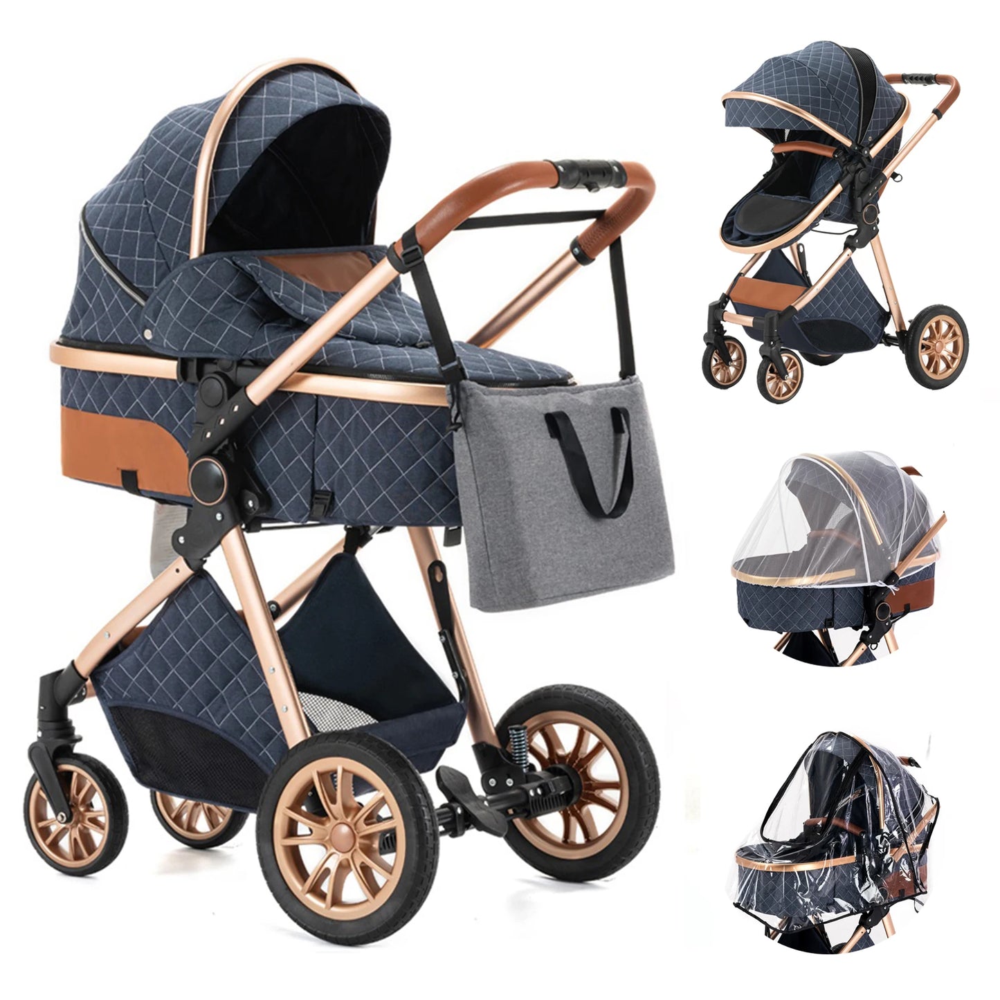 Luxury Baby Stroller 3 in 1 High Landscape Baby Cart Can Sit Can Lie Portable Pushchair Baby Cradel Infant Carrier - The Kings Lots