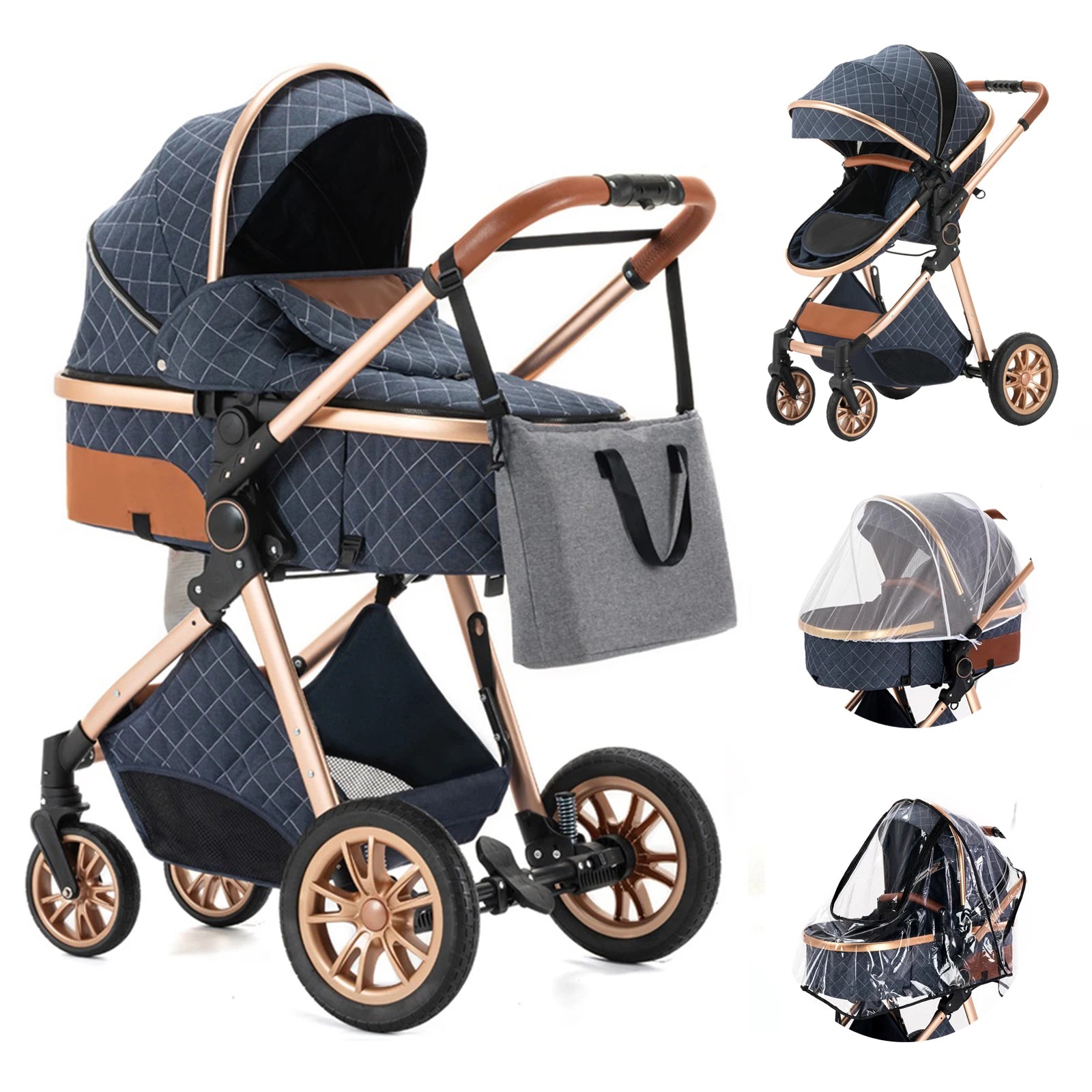 Luxury Baby Stroller 3 in 1 High Landscape Baby Cart Can Sit Can Lie Portable Pushchair Baby Cradel Infant Carrier - The Kings Lots