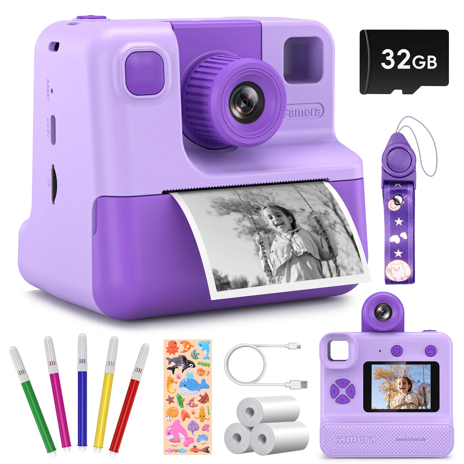 Gofunly Kids Digital Camera Toy 1080P HD Instant Print Camera - The Kings Lots