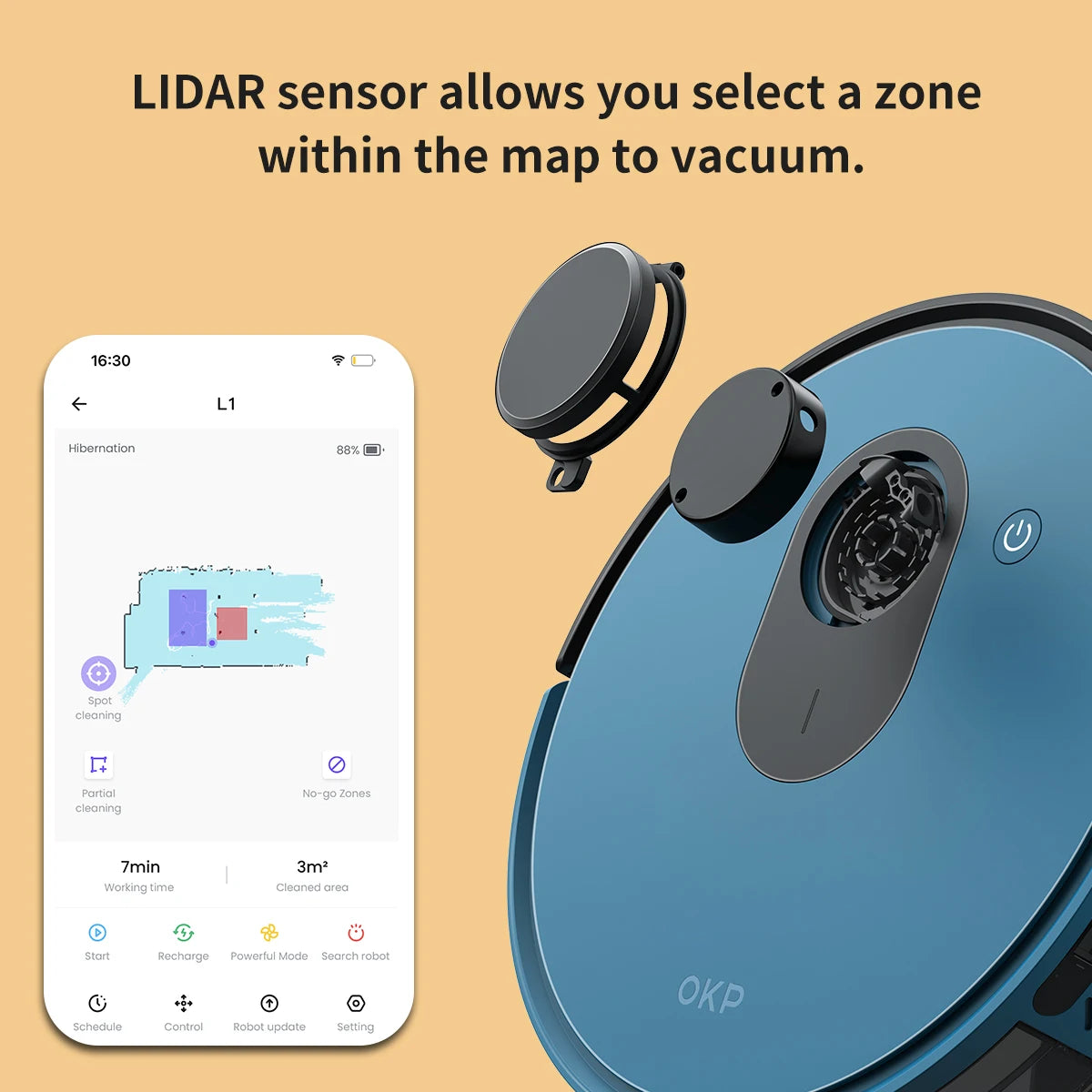 OKP Lidar Robot Vacuum Cleaner 3800Pa Power Suction for Pet Hair and Carpet - The Kings Lots