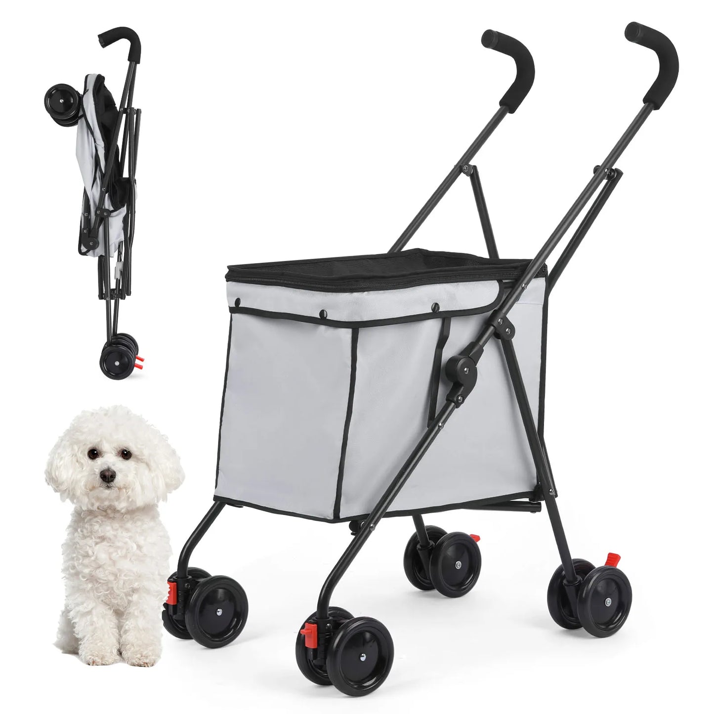 33lbs 4 Wheels Dog Stroller Rotate Pink Pet Puppy Stroller