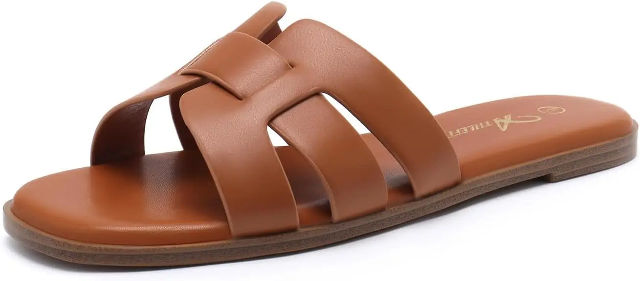 Women's Flat Sandals Dressy Summer Square Open Toe Slip On - The Kings Lots