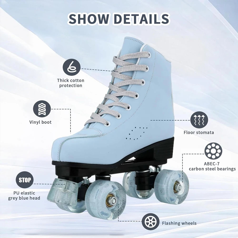 2025 Flashing Roller Skates Women Double Row Quad Skate Shoes - The Kings Lots