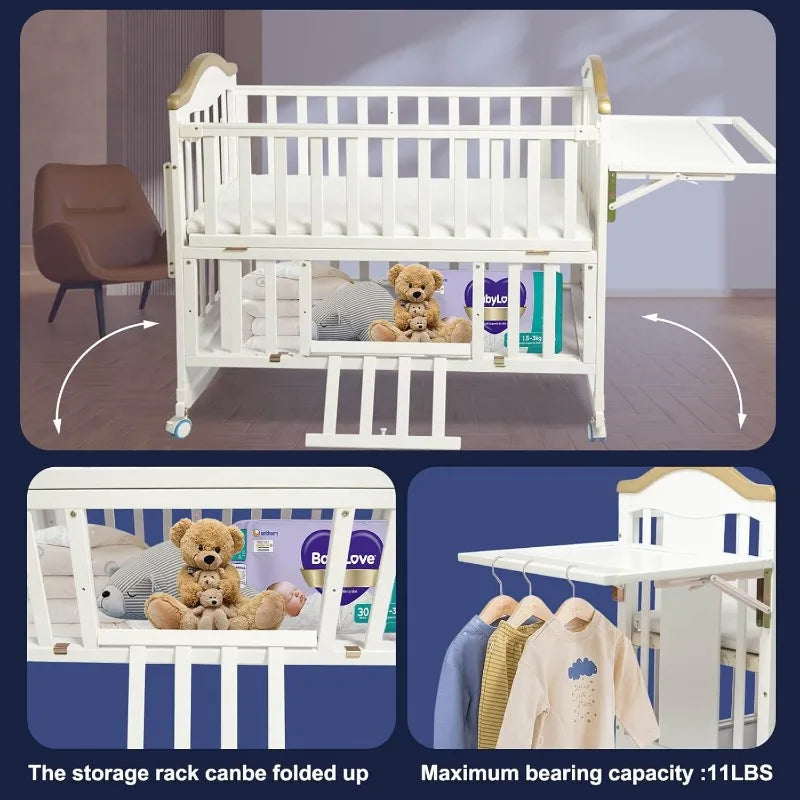 4-in-1 Convertible Cunas para Bebes with Changing Shelf and Mattress - The Kings Lots