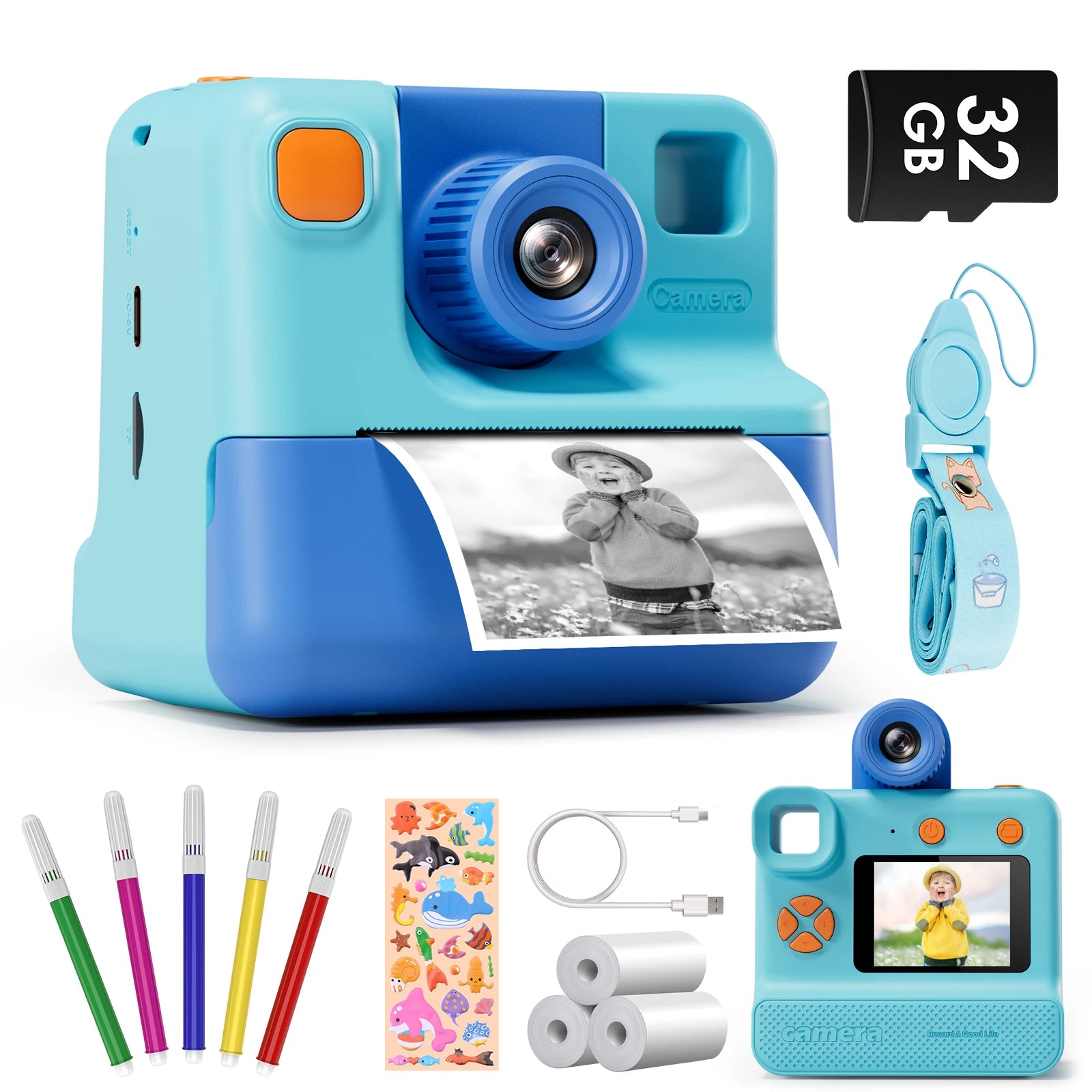 Gofunly Kids Digital Camera Toy 1080P HD Instant Print Camera - The Kings Lots