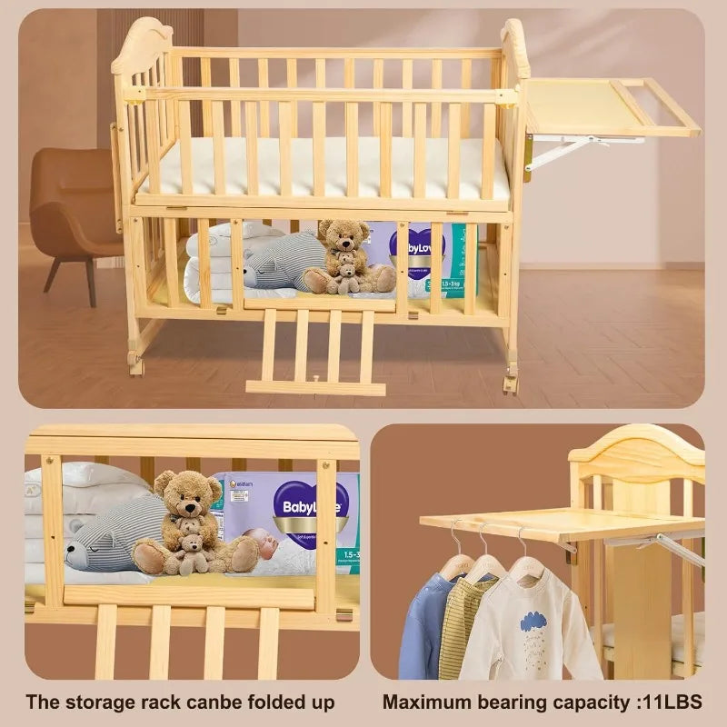 4-in-1 Convertible Cunas para Bebes with Changing Shelf and Mattress - The Kings Lots