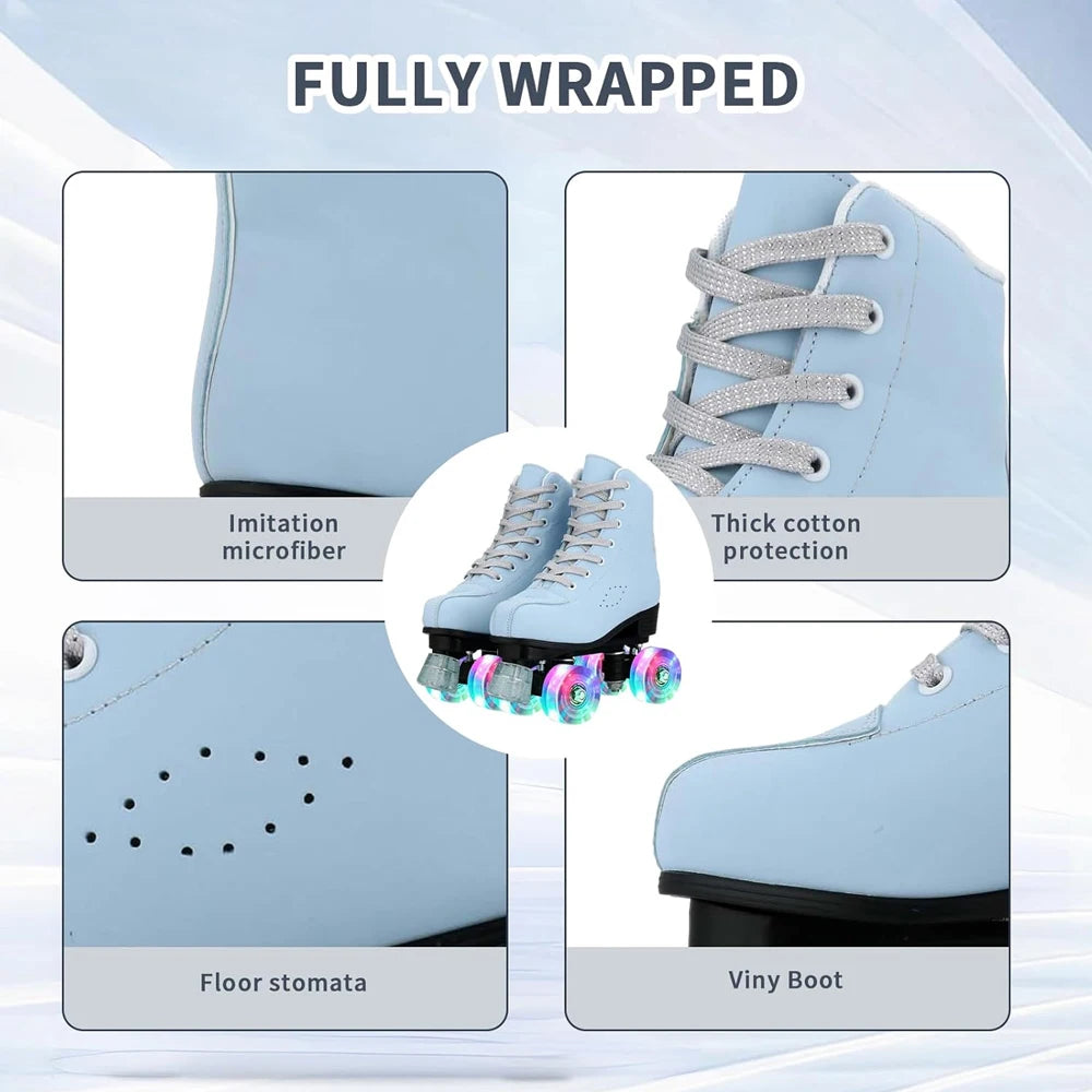 2025 Flashing Roller Skates Women Double Row Quad Skate Shoes - The Kings Lots