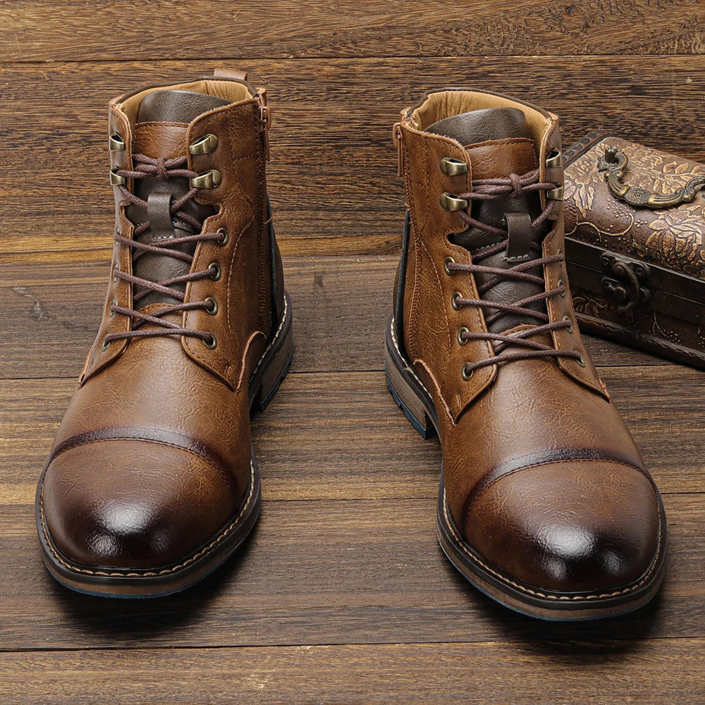 Size 8-13 Retro Men Boots 2025 Fashion Comfortable Spring Leather Boots - The Kings Lots