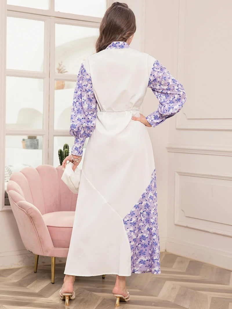 Elegant Floral Print High Neck Belted Maxi Dress for Spring