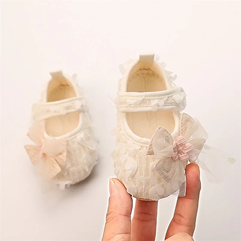Adorable Baby Girl Bow Flats Shoes with Petal Design - The Kings Lots