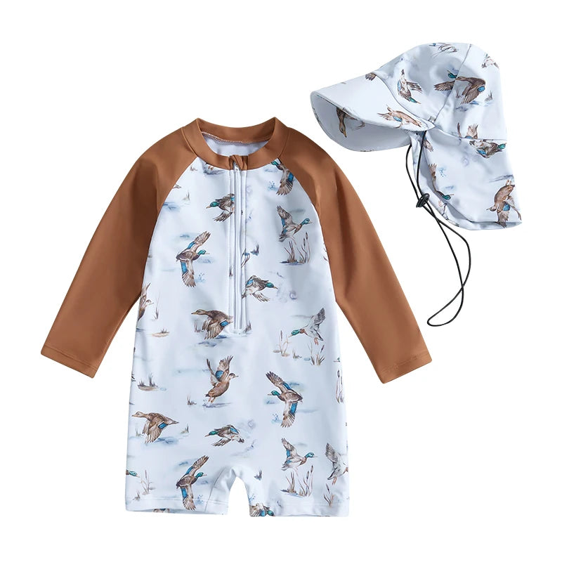 Baby Girls Rash Guard Swimsuit with Hat 2 Pcs Set - The Kings Lots