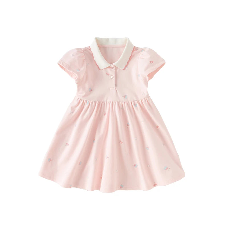 Dave Bella Short Sleeve Children Dresses Cute Print Polo Dress - The Kings Lots