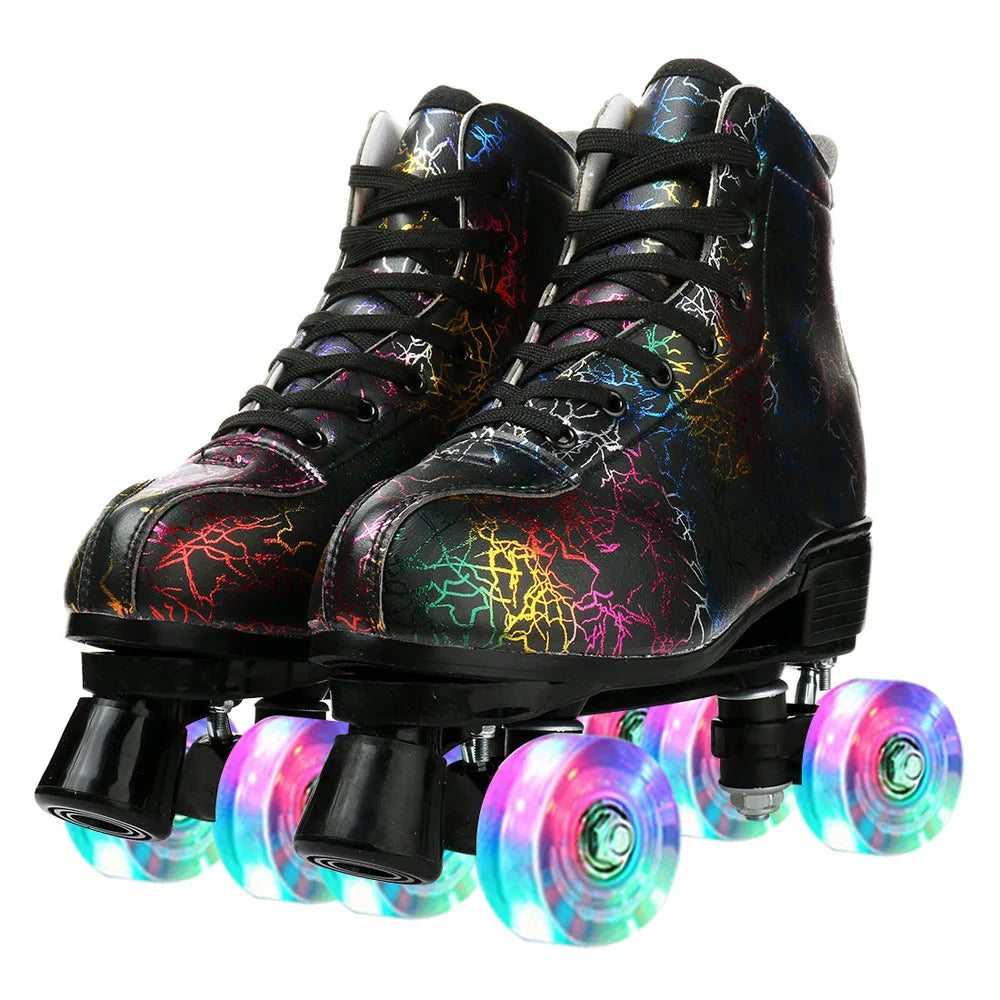PU Leather Roller Skates Skating Shoes Size 4 Flash Wheels - The Kings Lots