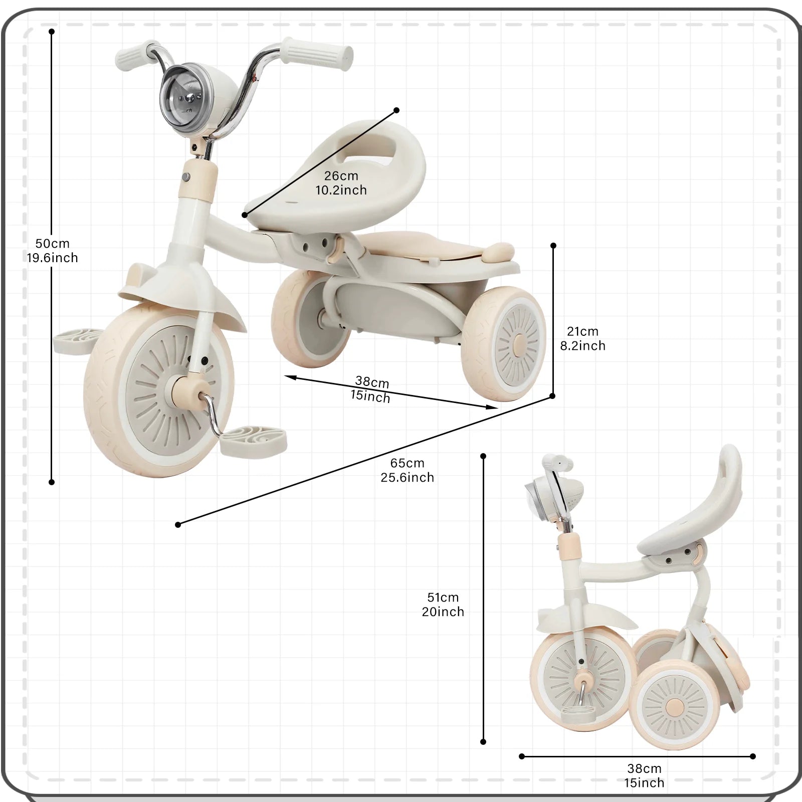 UBRAVOO Baby Foldable Tricycle Trike with Pedals,Unique PU Wheels with Elasticity Shock-absorbing Effect,Cool Lights,1-5 Years - The Kings Lots