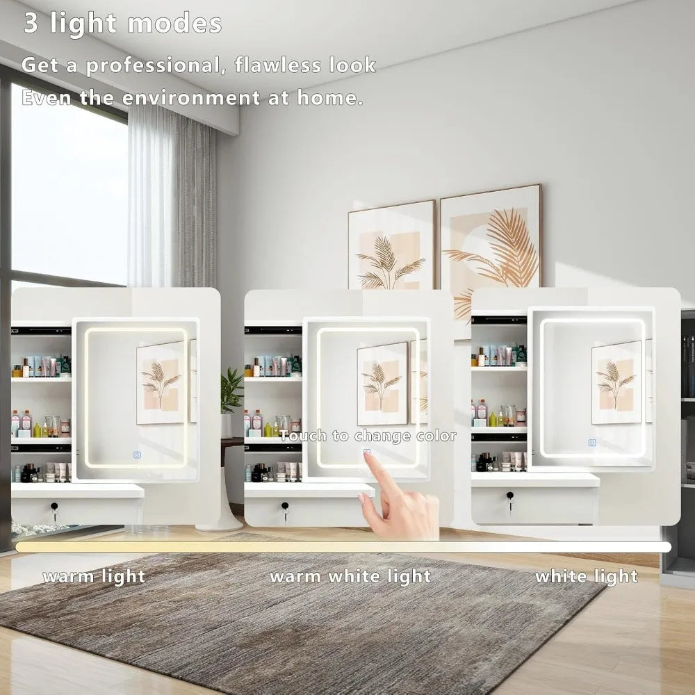 3 Lighting Modes with Drawers, with Open Storage Shelves,Vanity Table for Bedroom,Gifts for Girls and Women - The Kings Lots