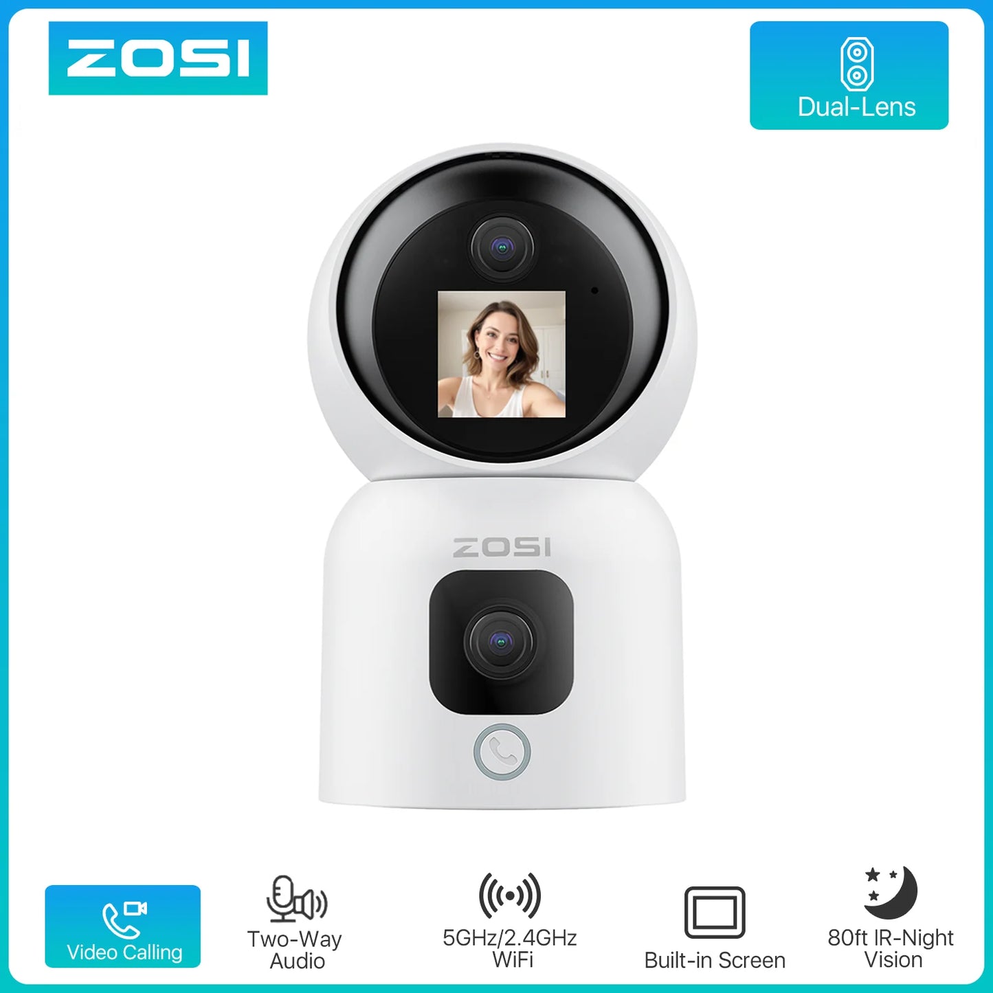 ZOSI 360° Smart Home Security Camera PTZ Auto Tracking Baby Monitor AI Panoramic HD Night Vision Indoor WiFi Surveillance Camera - The Kings Lots