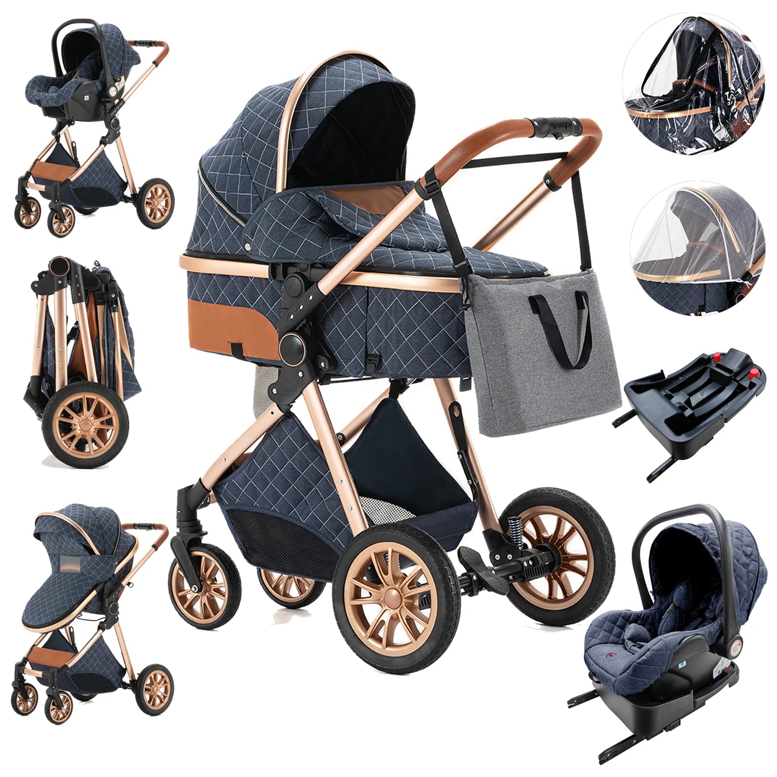Luxury Baby Stroller 3 in 1 High Landscape Baby Cart Can Sit Can Lie Portable Pushchair Baby Cradel Infant Carrier - The Kings Lots