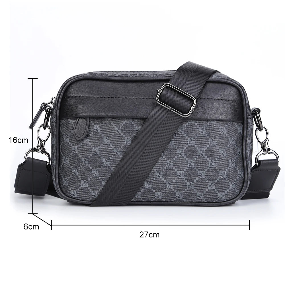Casual Business Purse Handbag Classic Pattern Men Shoulder Crossbody Bag Wide Strap Small Square Travel Work Male Sling Bags - The Kings Lots