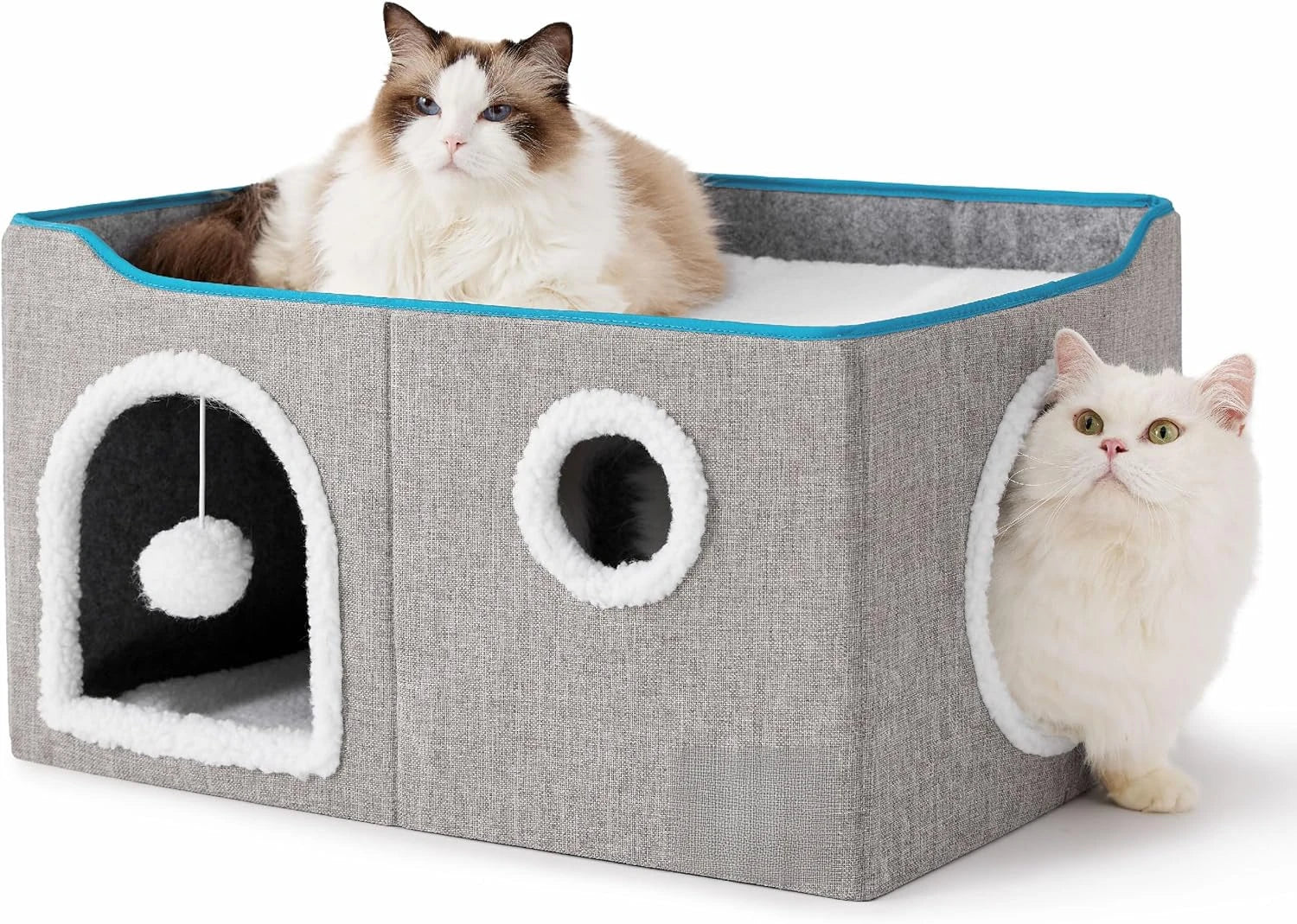 Wide Cat House for Indoor Cats - Large Cat Cave with Scratch Pad - The Kings Lots