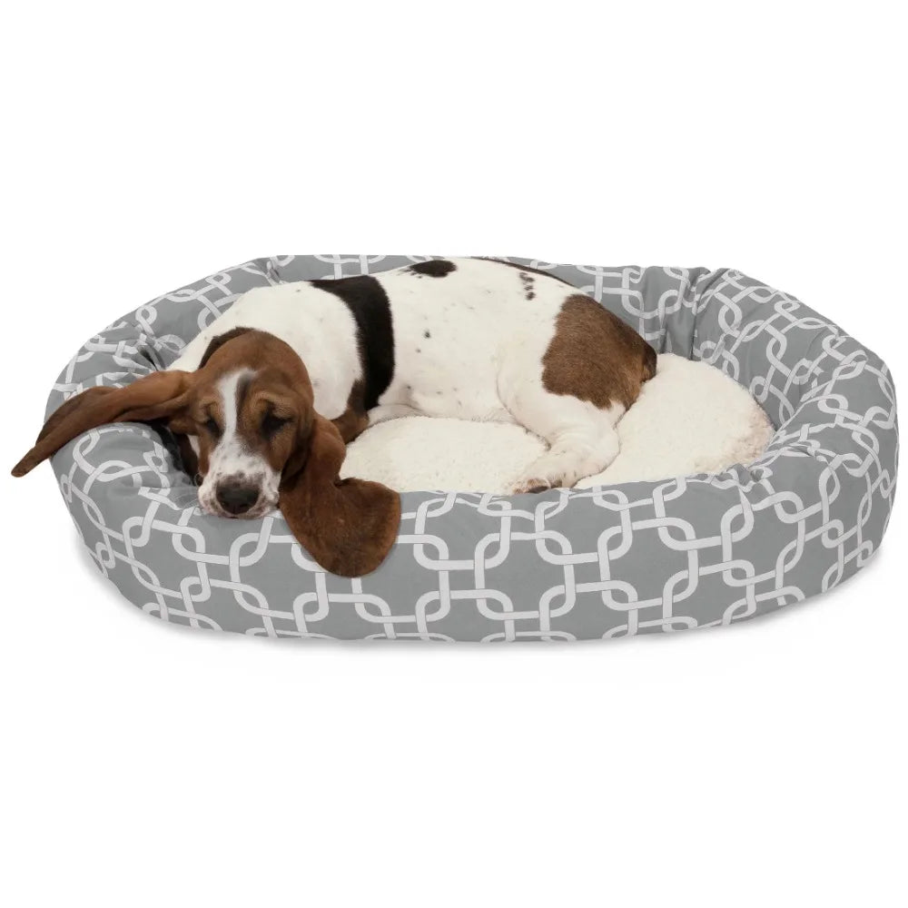 Sherpa Links Bagel Pet Bed for Dogs, Calming Dog Bed Washable, Medium, Navy Blue Blue - The Kings Lots