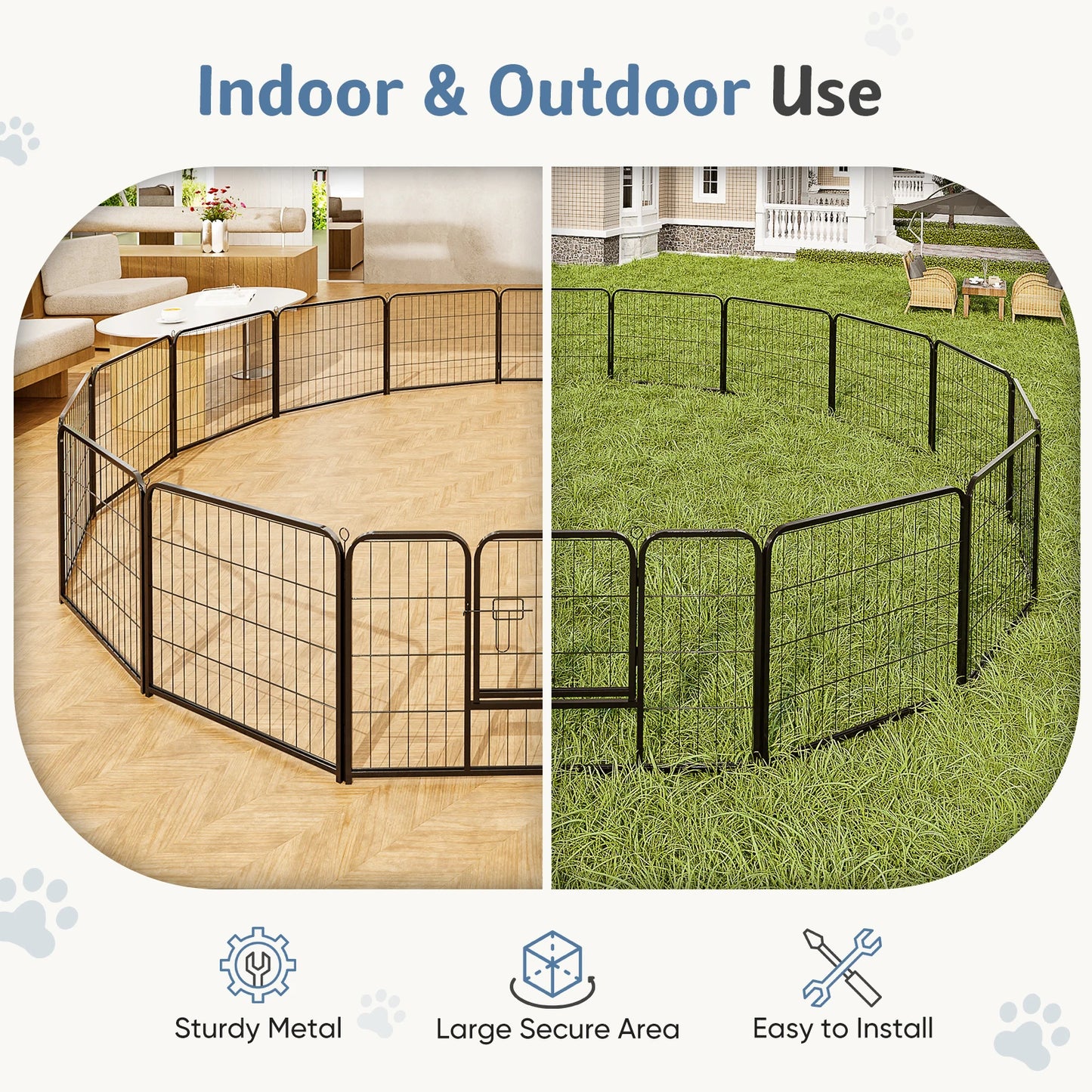 JHK 16 Panel Dog Playpen Indoor Pet Fence Heavy Duty Gate