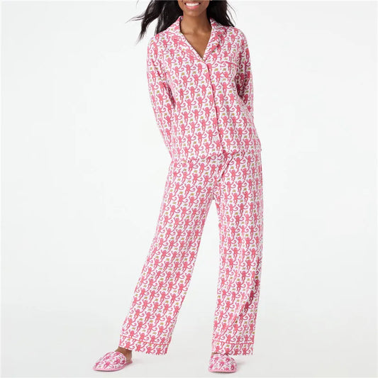 Roller Rabbit Monkey Pajamas Preppy Pjs Cute Pj Pants Sets For Women Y2k Long Sleeve Pajamas Set 2 Piece Loungewear - The Kings Lots