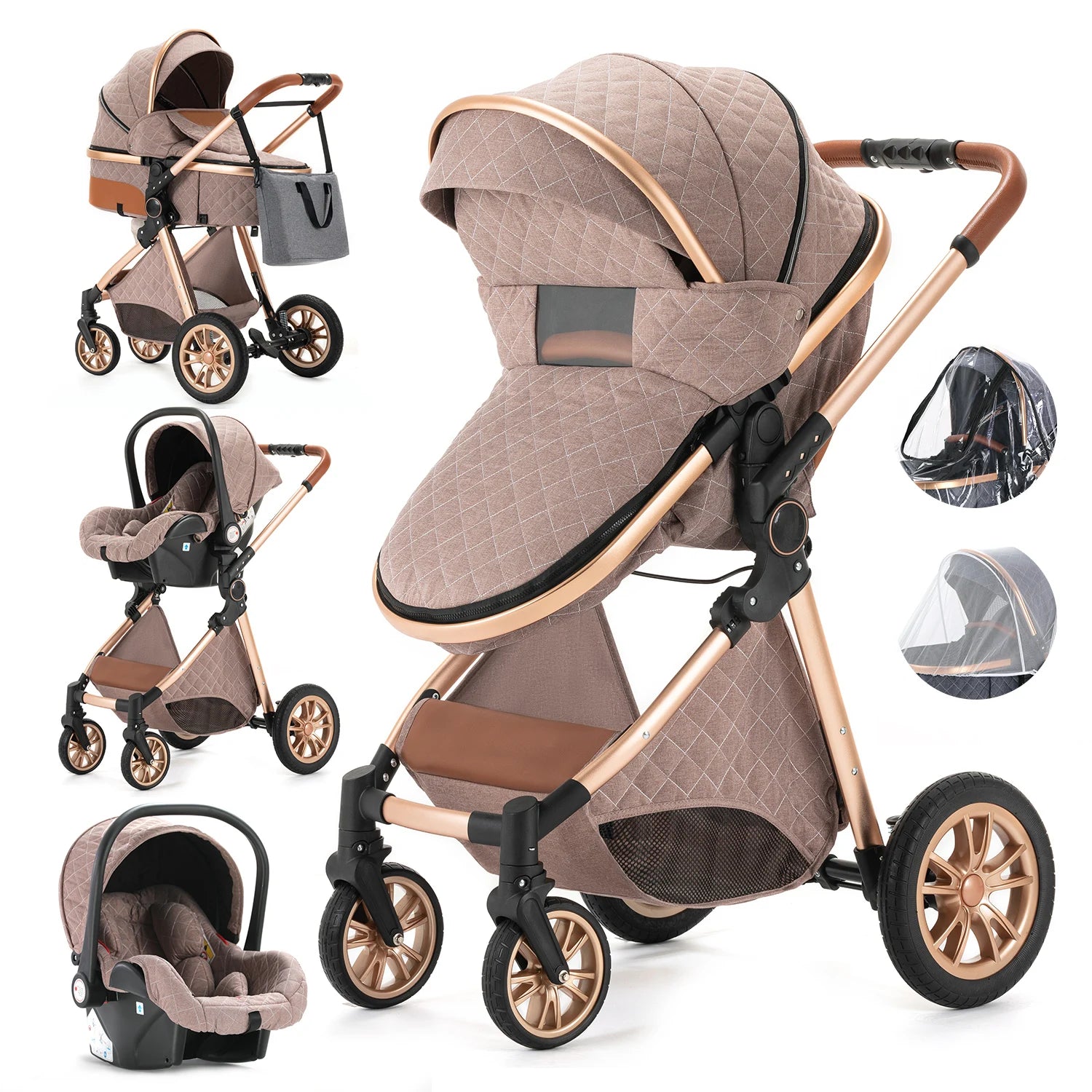 Luxury Baby Stroller 3 in 1 High Landscape Baby Cart Can Sit Can Lie Portable Pushchair Baby Cradel Infant Carrier - The Kings Lots